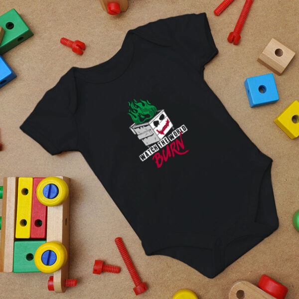 Watch The Dumpster Burn Joker Dumpster Fire Vintage Distressed Baby Onesie